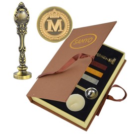 Samyo Wax Seal Sealing Stamp Vintage Classic Old-Fashioned Antique Alphabet Initial Letter Set Brass Color Creative Romantic Stamp Maker (Letter M)