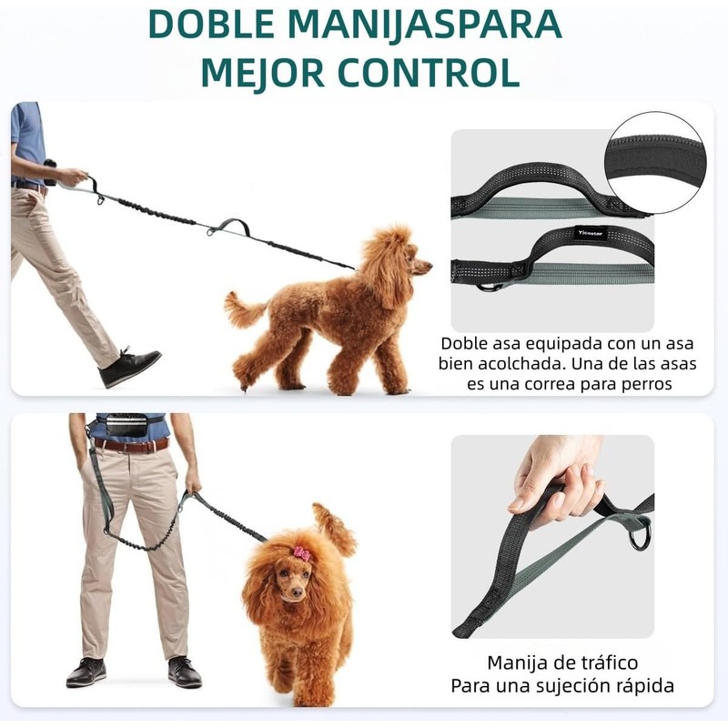 Correa Manos Libres para 2 Perros, Cierre de Seguridad y