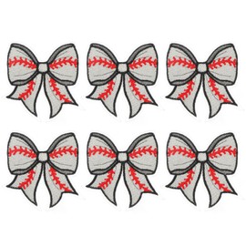 6 Pcs Baseball Iron On Patches Bow Patches Game Day Sports Style Sew On Cute Embroidery Appliques Accessories for Clothes, Backpacks, Hats, Jeans, T-Shirts, Vest