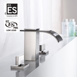 sumerain Roman Tub Faucet Brushed Nickel 3 Hole Widespread Bathtub Faucet with High Flow Waterfall Spout