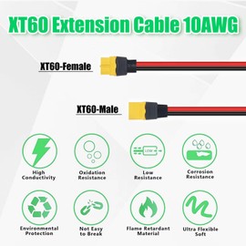 Magiktech XT60 Extension Cable with Male and Female Connectors XT60 Adapters Cable for Power Station and Rechargeable Batteries (10AWG 12FT)
