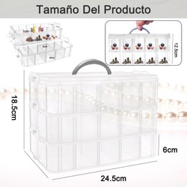 Caja Organizadora con Divisiones, Organizador de Cuentas de 3 Niveles, 30 Compartimentos, Organizador Apilable para Manualidades, Organizador de Juguetes de Abalorios Shou Na