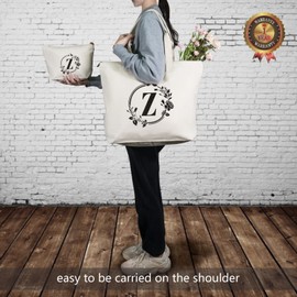 TOPDesign Initial Canvas Tote Bag, PersonalizedY Present Bag, Suitable for Wedding, Birthday, Beach, Holiday, is a Great Gift for Women, Mom, Teachers, Friends, Bridesmaids (Letter Z)