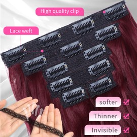 KooKaStyle Clip in Hair Extensions 6PCS Burgundy Synthetic Hair Extensions Soft Wavy Curly Hairpieces for Women 14Inch(Burgundy)