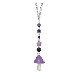 Mushroom Charm Car Hanging Ornament, Lucky Evil Eye Car Rear View Mirror Charm Interior Decoration Pendant, Hand-Painted Decor Beads for Car, SUV, Truck - 8.1'' Long (Purple)