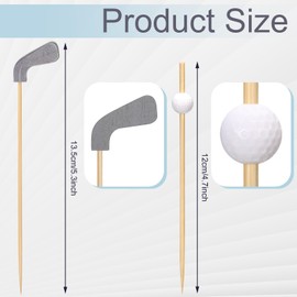 200 Pcs Golf Cocktail Picks 4.7" Golf Toothpicks for Appetizers Golf Club Drink Stirrers Golf Party Decor Birthday Cupcake Topper Sandwich Fruit Golf Skewer Bamboo Stick Holiday Supply(Golf Ball)