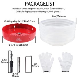 Geesatis 6-1/2 Inch Bimetal Hole Saw, Hole Cutter with Dust Bowl Catcher, Handy Hole Saw Kit Set for Metal, Wood, Plastic Cutting, Drywall, PVC Boards, Fiberglass and Vent Pipes