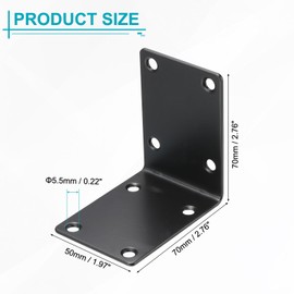 sourcing map 5 Set l Corner Bracket Corner Brace Metal Joint Right Angle Brackets Fastener with Screws for Wood Shelves, Black, 2.76"x1.97"x2.76"