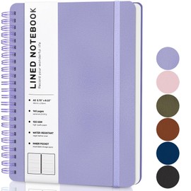 ABERLLS Purple Lined Spiral Journal Notebook with 160 Pages, 8×5.7in, A5 Spiral Notebook, Journaling Notebooks for Work, School, Women, Men, College Ruled Spiral Notebook, Hardcover Leather Journals