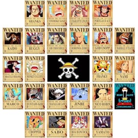 TYZZHOA 25PCS Anime [OP] Wanted Posters 30×21cm, New Bounty Edition, Straw Hat Pirates Crew Nika Luffy 3 Billion, Zoro, Sanji, [OP] Anime Gifts(Retro)