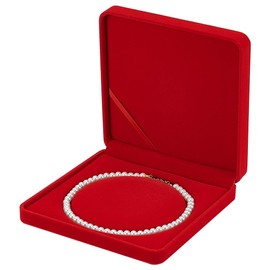 FINGERINSPIRE Velvet Jewellery Gift Box 19 x 19 x 4.1 cm Square Velvet Storage Box for Pearl Necklaces Cherry Red Necklaces Gift Display Case Wedding Jewellery Storage Holder for Necklace