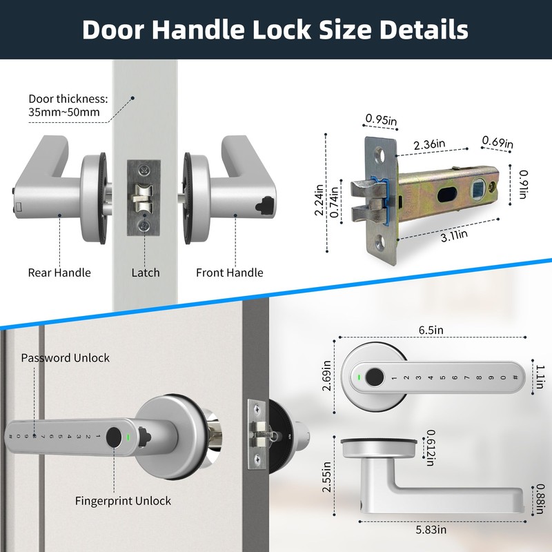 KENRONE Smart Door Lock, Door Handle with APP Unlock, Biometric