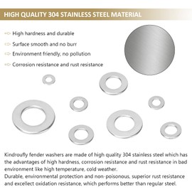 800 Pieces 304 Stainless Steel Flat Washers, Fender Washers, Kindroufly 7 Sizes Stainless Steel Washers, Lock Metal Washers Assortment Kit (M3 M4 M5 M6 M8 M10 M12)