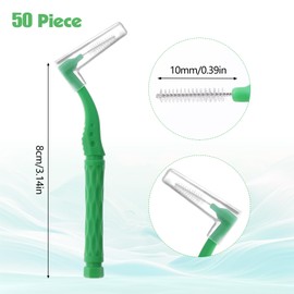 lanjue 50pcs Interdental Brushes, Green Soft Dental Brushes with Non-Slip Handle Angled Head Tooth Picks Floss Sticks Dental Floss Brushes for Braces Oral Cleaning Narrow Gaps Between Teeth