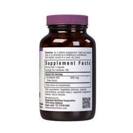 BlueBonnet Bluebonnet Nutrition L-Ornithine 500mg, Free-Form Amino Acid, for Healthy Protein Metabolism*, Soy-Free, Gluten-Free, Non-GMO, Kosher Certified, Vegan, 100 Vegetable Capsules, 100 Servings