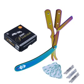 Pirates Cut Professional Barber Straight Edge Razor Safety with 100-Pack Derby Blades - 100 Percent Stainless Steel - Straight Edge Safety Razors - Pirates Cut Mens straight razor (Rainbow)