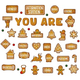 Trandraft 44 Pcs Winter Affirmation Station Bulletin Board Set Bulletin Border Decoration Motivational Posters You are Positive Affirmation Cutouts for Classroom Decoration(Brown,Gingerbread Man)