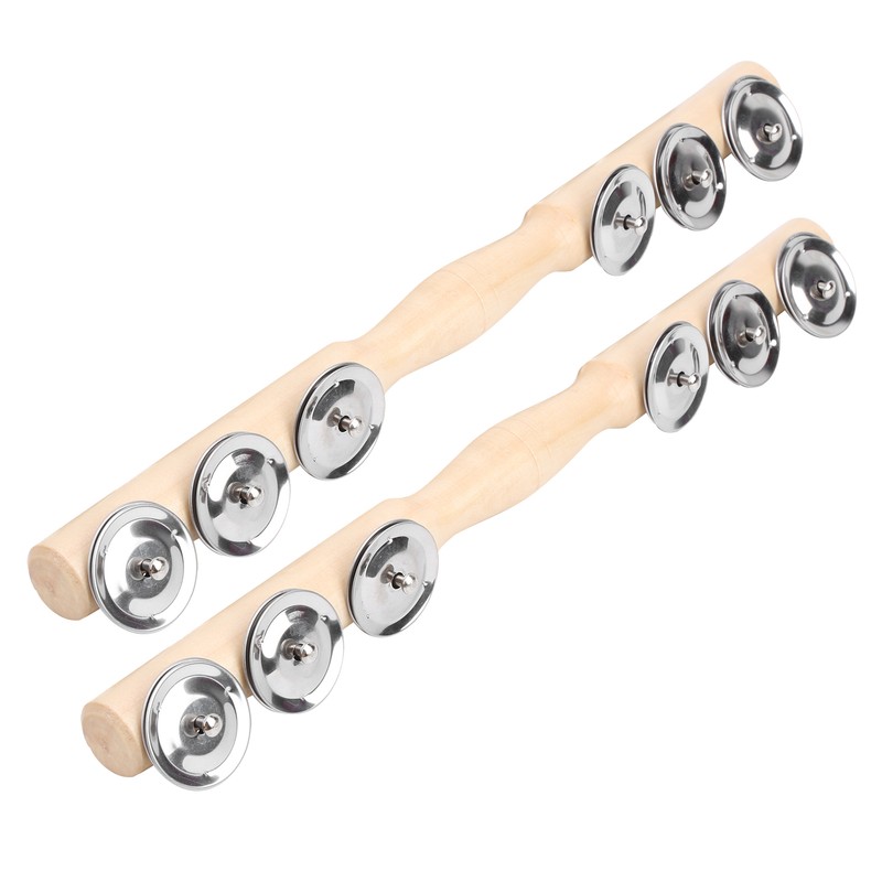 2Pcs Children Percussion Musical Toy Wooden Hand Bell Rattle Shaker
