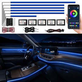 Acrylic Interior Car LED Strip Light with Wireless APP, RGB 6 in 1 & 175 inches 593 LEDs,Car Ambient Lighting Kits Sound Active Function Music Sync LED Strip for Car Accessories