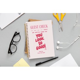 Ecezatik Pink Notebook Journal, Trendy Funky Y2K Retro You Look so Good Guest Check Notebook Journal, Girly Notebook, Preppy Gifts For Women, Pink Office Supplies, Pink Spiral Notebook 5.5x8.3inch