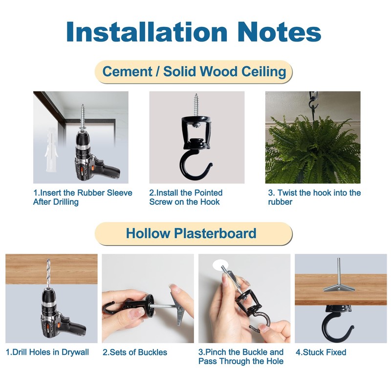 ONIKK Ceiling Hooks for Hanging Plants (2 PCS Black), Heavy
