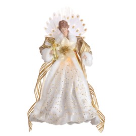 Valery Madelyn 15.7 Inch Lighted Christmas Angel Tree Topper, Luxury White Gold Angel Tree Top Figurine with 2 Warm LED Lights for Christmas Tree Decoration, Battery Operated
