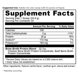Ancient Nutrition Ancient Nutrition Protein Powder Made from Real Chicken and Beef Bone Broth, Vanilla, 20g Protein Per Serving, 20 Serving Tub, Gluten Free Hydrolyzed Collagen Peptides Supplement