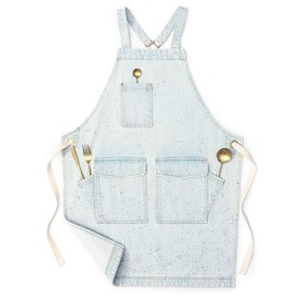 Jeanerlor - Denim Work Apron for Hairstylist with Pockets for Men Hairstylis Cobbler Cross-Back Straps | Adjustable Tool Apron Up To XXL (Light Blue)