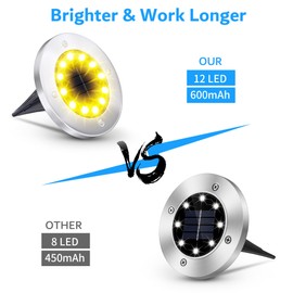 Biling Solar Ground Lights Outdoor 12 Packs, Bright 12 LEDs Solar Lights Outdoor Waterproof for Yard Walkway Garden Driveway (Warm White)