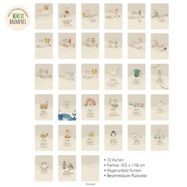 GreenLine Milestone Cards Baby 32 Piece Set Neutral for Boys and Girls Moments and Milestones for the 1st Year Cards Made from 100% Tree Free Sugarcane Paper Scorpion Milestone Cards