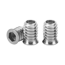 Drenky Threaded Inserts for Wood M8x15mm - 20Pcs Flanged Hex Socket Nut, Zinc Plated Carbon Steel Insert Nuts with Hex Drive Head, Silver (Wood Furniture Installation Hardware)