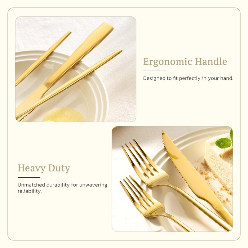Astercook Silverware Set 48-Piece Gold Flatware Set with Steak Knives