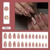 24Pcs Almond False Nails - 3D Stereoscopic Gold Pattern Short