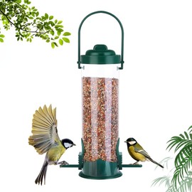 Udbrud Feeder Column, Bird Feeder with 2 Feeding Stands, Grains, Feeder Column, Transparent Hanging Bird Feeder, Grains, Bird Feeder, Plastic for Birds, Garden