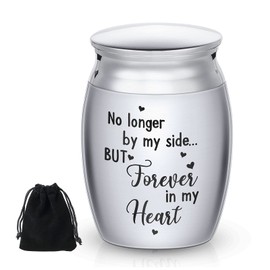 Small Cremation Urn for Ashes - Mini Memorial Keepsake Stainless Steel Metal Funeral Urn for Pet or Human Ash - No Longer By My Side, But Forever In My Heart (Silver)