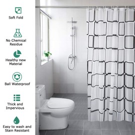 Vllcsla Shower Curtains Mould Proof Resistant for Bathroom 180/200/220/240 CM - Large Squares Pattern Extra Long PEVA Bathroom Shower Curtains Anti Bacterial 220CM/ 240CM Drop (180x240CM)