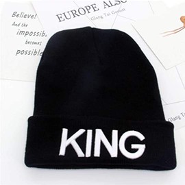 2 Tops King & Queen Knitted Hat, Knitted Hats King and Queen, Dad Hip Hop Pop Sports Women's Hats, Pair Breathable Hip-Hop Hat, Warm Beanie (Black), black