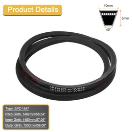 sourcing map SPZ-1487 Drive Wedge Belt V-Belt Industrial Power Rubber Transmission Belt 1487mm Pitch Girth,10mm Width, 8mm Height, 1500mm Outer Girth