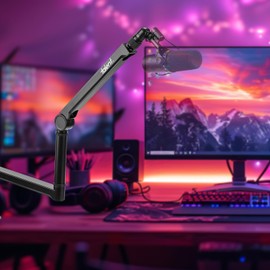 Desktop Boom Microphone/Camera Stand - Adjustable Full Motion Arm for Ultimate Mic and Camera Placement - Compatible with 3/8", 5/8", and 1/4" Mounts