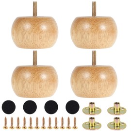 Wooden Furniture Legs Set of 4, 8 X 5cm Solid Round Bun Feet with 4 Screws DIY Chair Legs Table Feet Replacement Set for Sofa Cabinet Chair Couch Ottoman Coffee Table