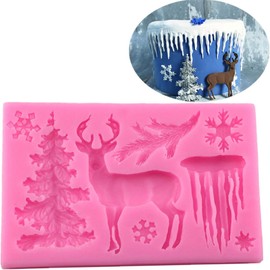 3D Elks Snowflake Silicone Molds for Chocolate Pink Elk Fondant Mold Christmas Silicone Mold for Xmas Cupcake Decorations
