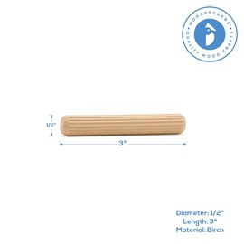 Wooden Dowel Pins 3 x 1/2 inch, Pack of 250 Fluted Dowel Joints for Woodworking, Furniture and Crafts, by Woodpeckers