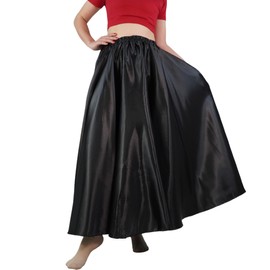 MUNAFIE Women's Long Maxi Dance Skirt - Satin Fairy Skirt for Praise & Cosplay Belly Dance Black