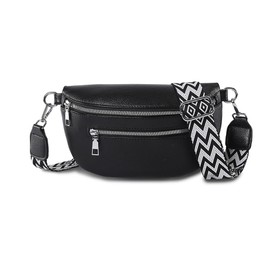 KHDULQ Women's Bum Bag, Crossbody Bag, Belt Bag, Chest Bag, Shoulder Bag, Women's Small Bum Bag, Leather, 24.5 cm, Black, Great for Shopping, Work, Travel or Im., black, Utility