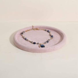 Gemehou Placa Organizador Joyas Redonda (bandeja exhibidor terciopelo microfibra), bandeja vacía para collar, pulsera, anillo, pendiente, reloj【Rosa-G