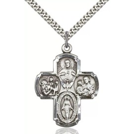 Bliss Sterling Silver 5-Way Christian Catholic Medal Pendant Necklace 24" Chain Boxed