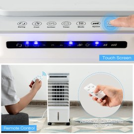 COSTWAY Portable Evaporative Air Cooler for Room, Include Remote Control, 4 Ice Packs, Portable Bladeless Fan with 3 Modes, 3 Speeds, 7H Timer, 6L Water Tank, Air Cooler for Indoor Use, Bedroom, White