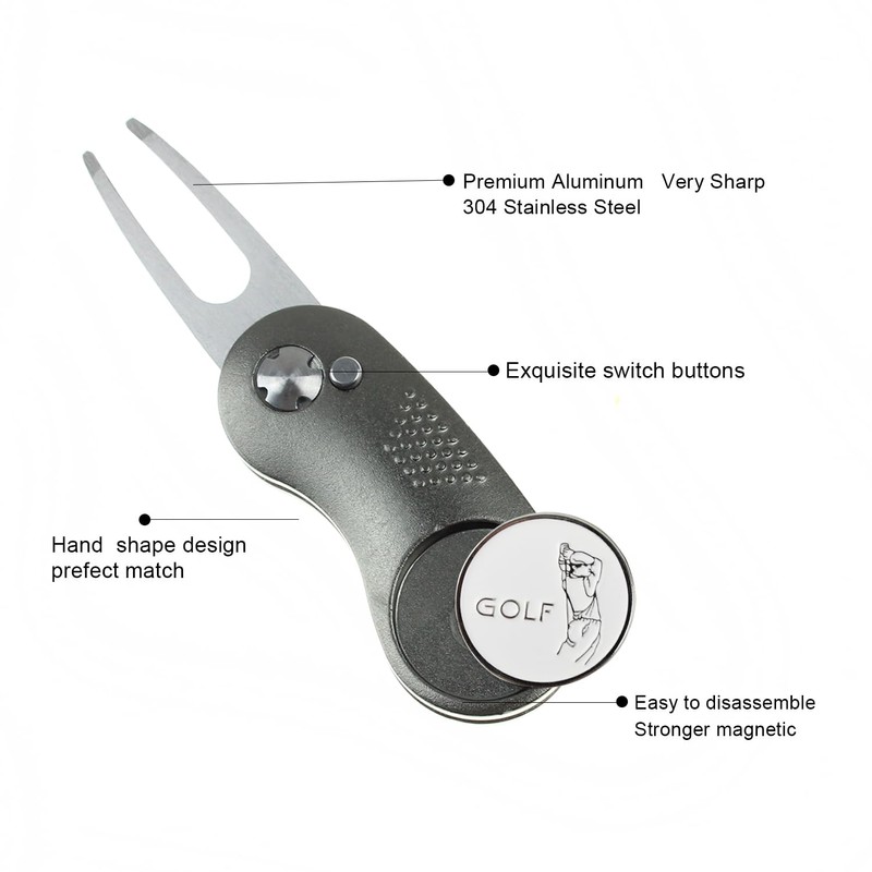 CRESTGOLF Golf Marker with Magnetic Green Fork Folding Golf Fork
