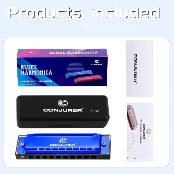 CONJURER 10 Hole Diatonic Harmonica key C Blues Harmonica for
