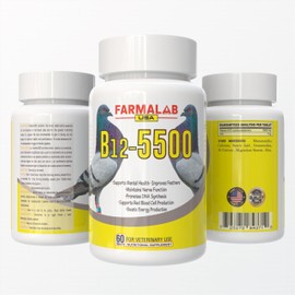 B12-5500 para Palomas, Pigeon Vitamin Supplement 60 Tablets Farmalab